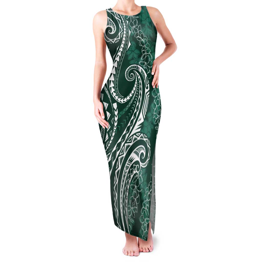 Polynesia Plumeria Lei Tank Maxi Dress Sage Green Curves Motif LT7 Women Dark Green - Polynesian Pride