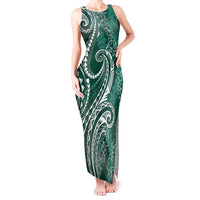 Polynesia Plumeria Lei Tank Maxi Dress Sage Green Curves Motif LT7 Women Dark Green - Polynesian Pride