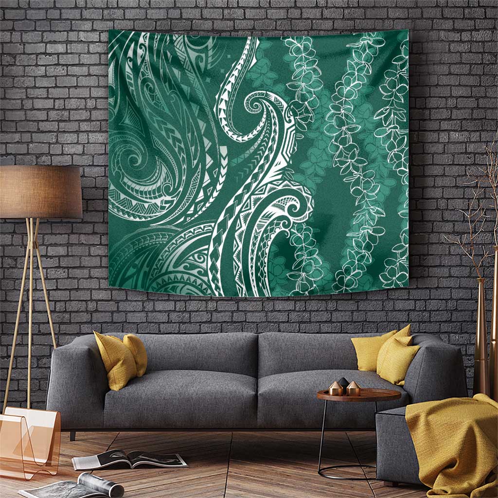 Polynesia Plumeria Lei Tapestry Sage Green Curves Motif LT7 Dark Green - Polynesian Pride