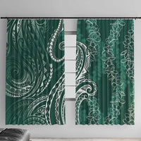 Polynesia Plumeria Lei Window Curtain Sage Green Curves Motif LT7 With Hooks Dark Green - Polynesian Pride