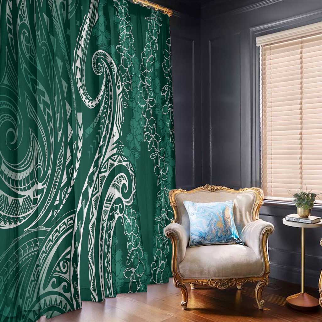 Polynesia Plumeria Lei Window Curtain Sage Green Curves Motif LT7 - Polynesian Pride