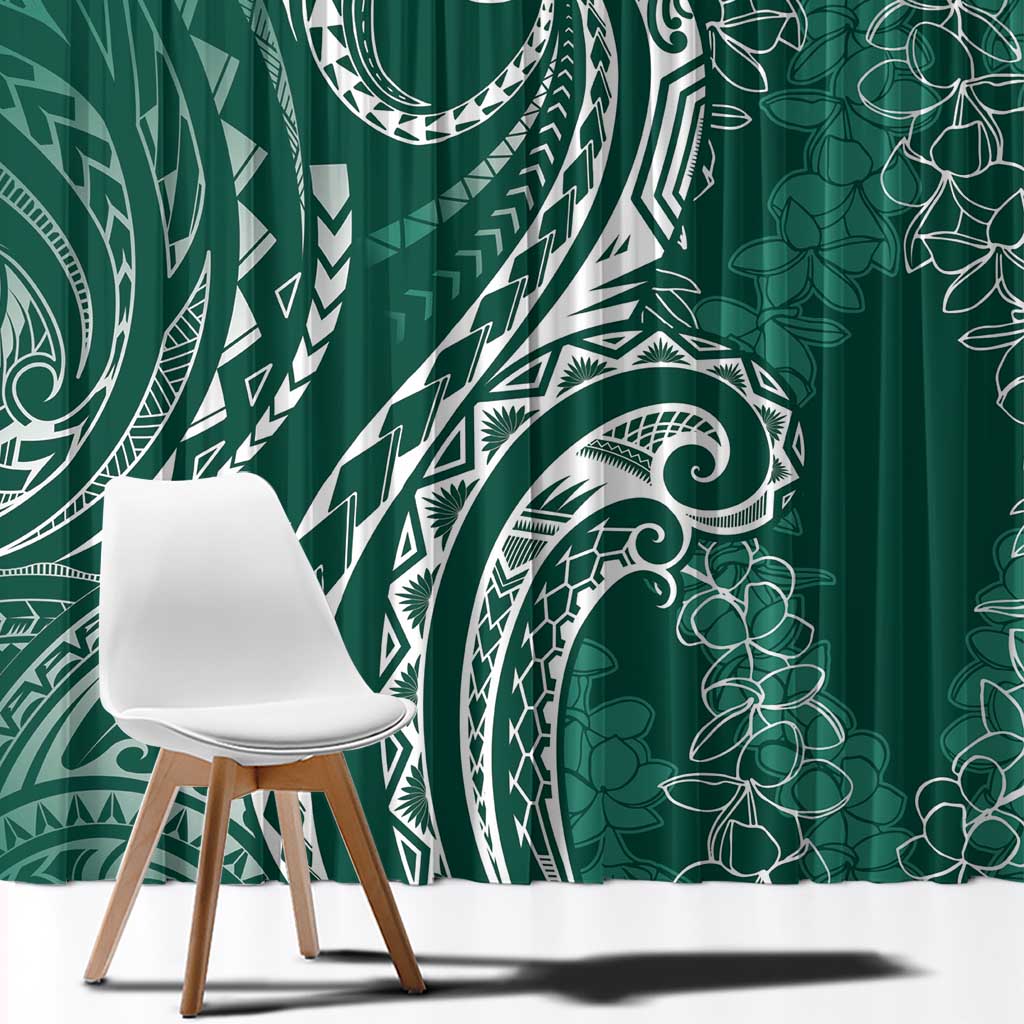Polynesia Plumeria Lei Window Curtain Sage Green Curves Motif LT7 - Polynesian Pride
