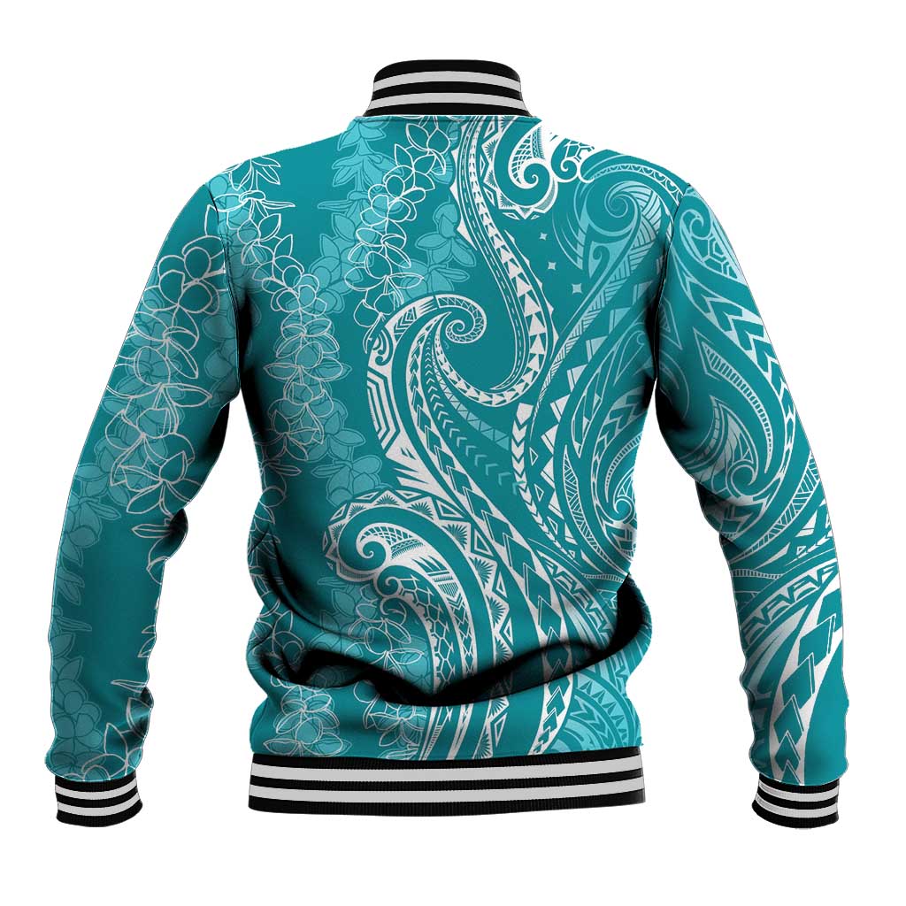 Polynesia Plumeria Lei Baseball Jacket Teal Curves Motif LT7 - Polynesian Pride