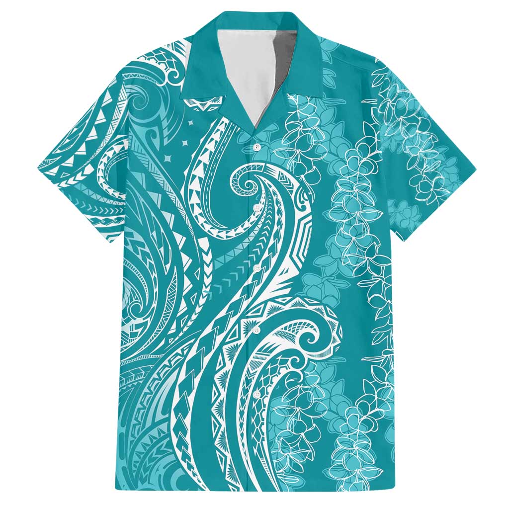 Polynesia Plumeria Lei Hawaiian Shirt Teal Curves Motif LT7 Teal - Polynesian Pride