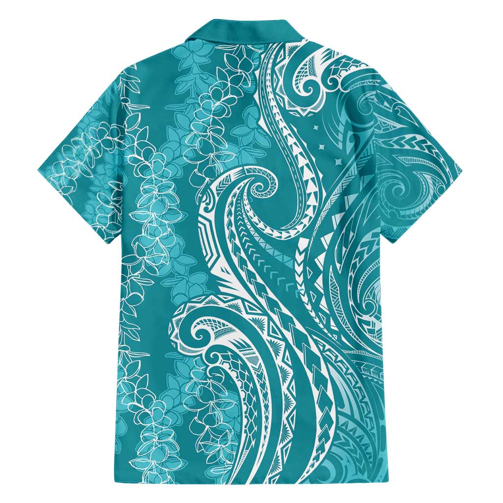 Polynesia Plumeria Lei Hawaiian Shirt Teal Curves Motif LT7 - Polynesian Pride