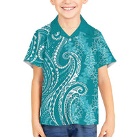 Polynesia Plumeria Lei Hawaiian Shirt Teal Curves Motif LT7 - Polynesian Pride