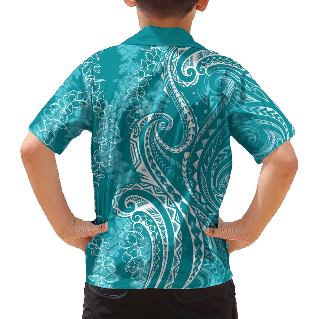 Polynesia Plumeria Lei Hawaiian Shirt Teal Curves Motif LT7 - Polynesian Pride