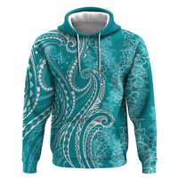 Polynesia Plumeria Lei Hoodie Teal Curves Motif LT7 Pullover Hoodie Teal - Polynesian Pride