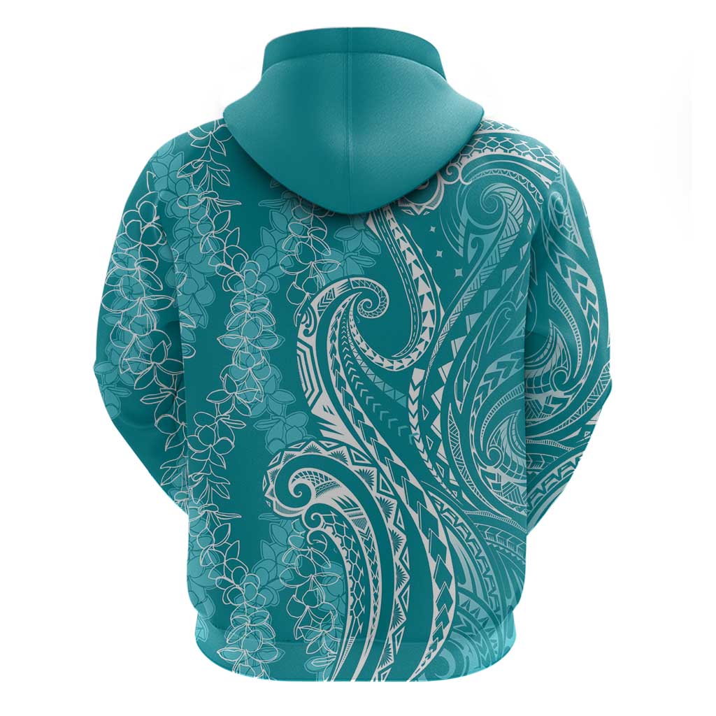 Polynesia Plumeria Lei Hoodie Teal Curves Motif LT7 - Polynesian Pride