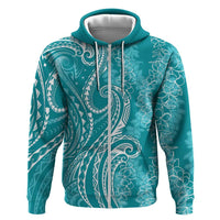 Polynesia Plumeria Lei Hoodie Teal Curves Motif LT7 Zip Hoodie Teal - Polynesian Pride