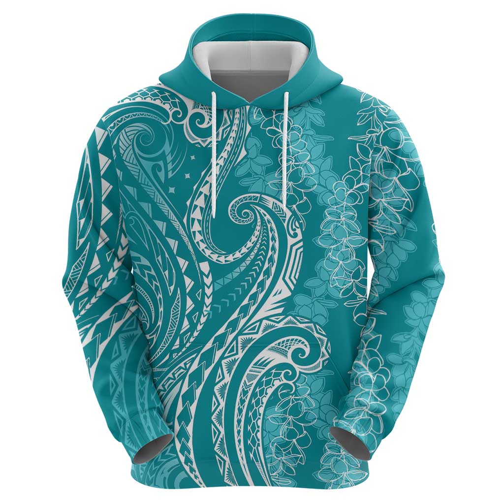 Polynesia Plumeria Lei Hoodie Teal Curves Motif LT7 - Polynesian Pride
