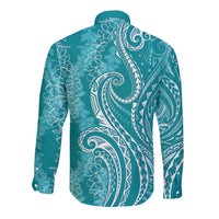 Polynesia Plumeria Lei Long Sleeve Button Shirt Teal Curves Motif LT7 - Polynesian Pride