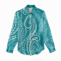 Polynesia Plumeria Lei Women Casual Shirt Teal Curves Motif LT7 - Polynesian Pride