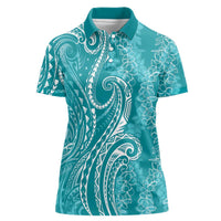 Polynesia Plumeria Lei Women Polo Shirt Teal Curves Motif LT7 Female Teal - Polynesian Pride