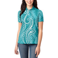 Polynesia Plumeria Lei Women Polo Shirt Teal Curves Motif LT7 - Polynesian Pride