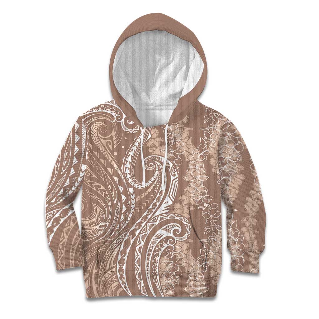 Polynesia Plumeria Lei Kid Hoodie Beige Curves Motif LT7 Hoodie Beige - Polynesian Pride