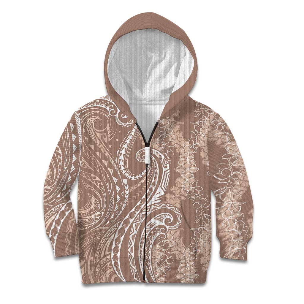 Polynesia Plumeria Lei Kid Hoodie Beige Curves Motif LT7 Zip Hoodie Beige - Polynesian Pride
