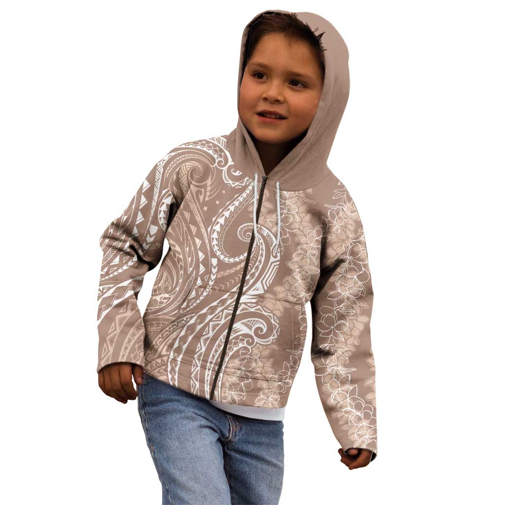 Polynesia Plumeria Lei Kid Hoodie Beige Curves Motif LT7 - Polynesian Pride