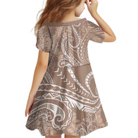Polynesia Plumeria Lei Kid Short Sleeve Dress Beige Curves Motif LT7 - Polynesian Pride