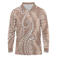 Polynesia Plumeria Lei Long Sleeve Polo Shirt Beige Curves Motif LT7 Beige - Polynesian Pride