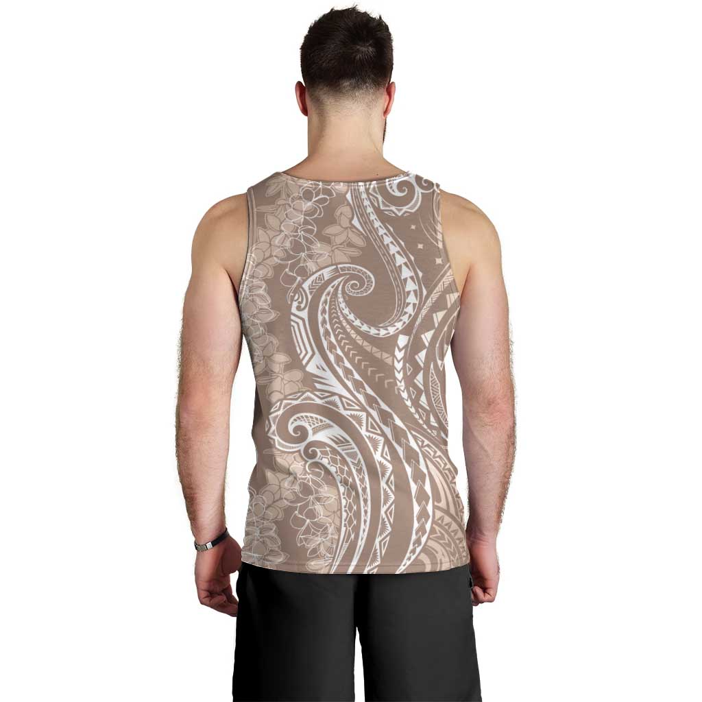 Polynesia Plumeria Lei Men Tank Top Beige Curves Motif LT7 - Polynesian Pride