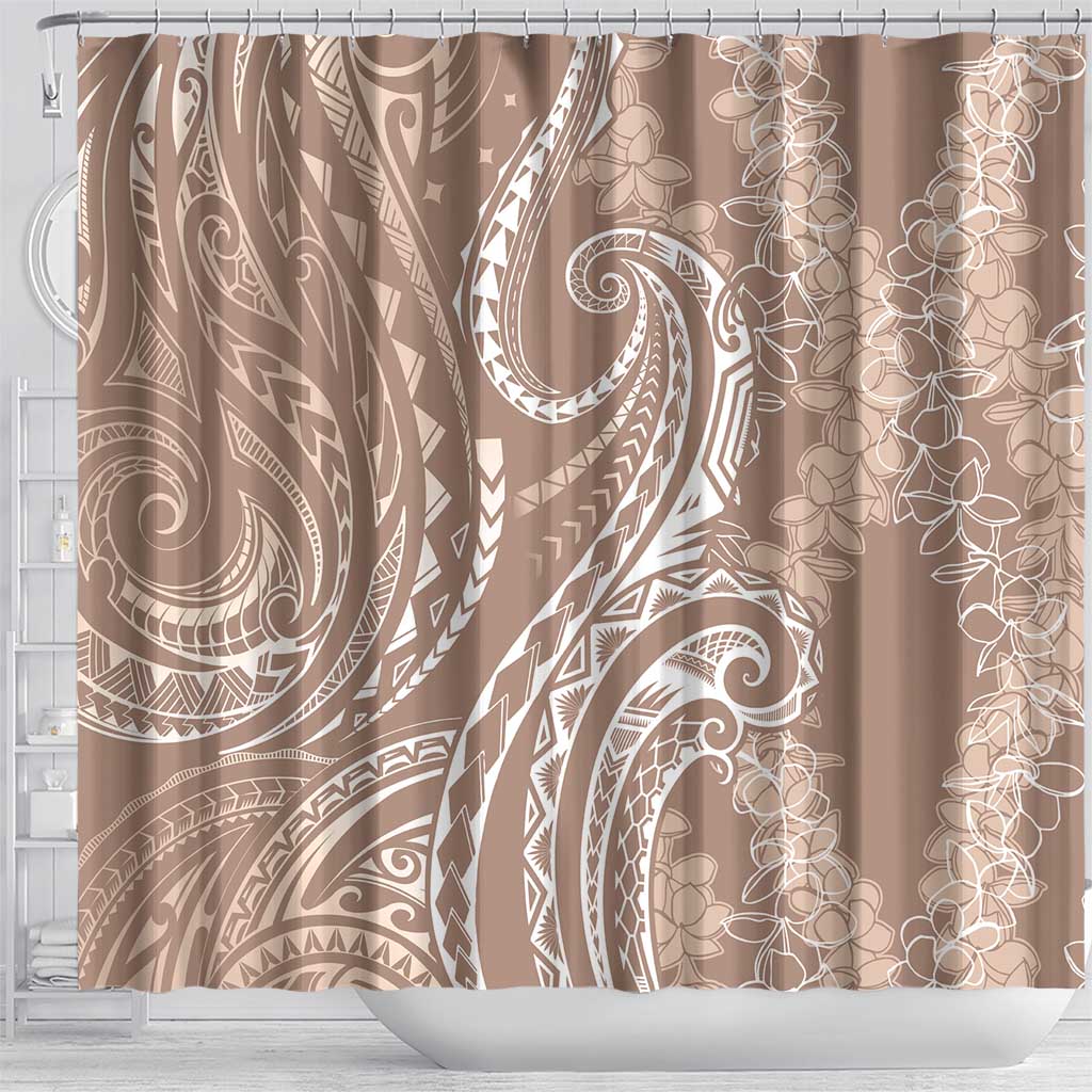Polynesia Plumeria Lei Shower Curtain Beige Curves Motif LT7 - Polynesian Pride