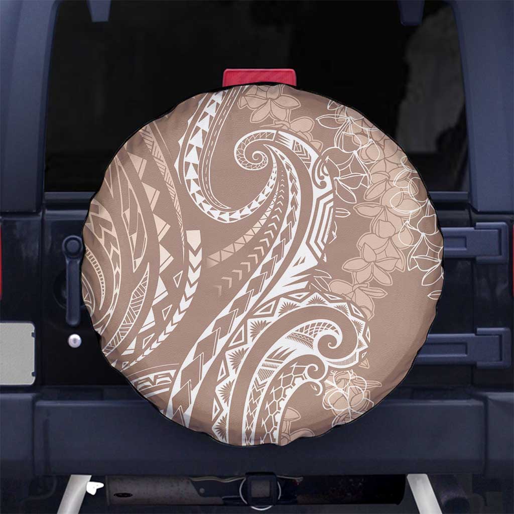 Polynesia Plumeria Lei Spare Tire Cover Beige Curves Motif LT7 No hole Beige - Polynesian Pride