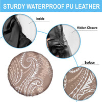 Polynesia Plumeria Lei Spare Tire Cover Beige Curves Motif LT7 - Polynesian Pride