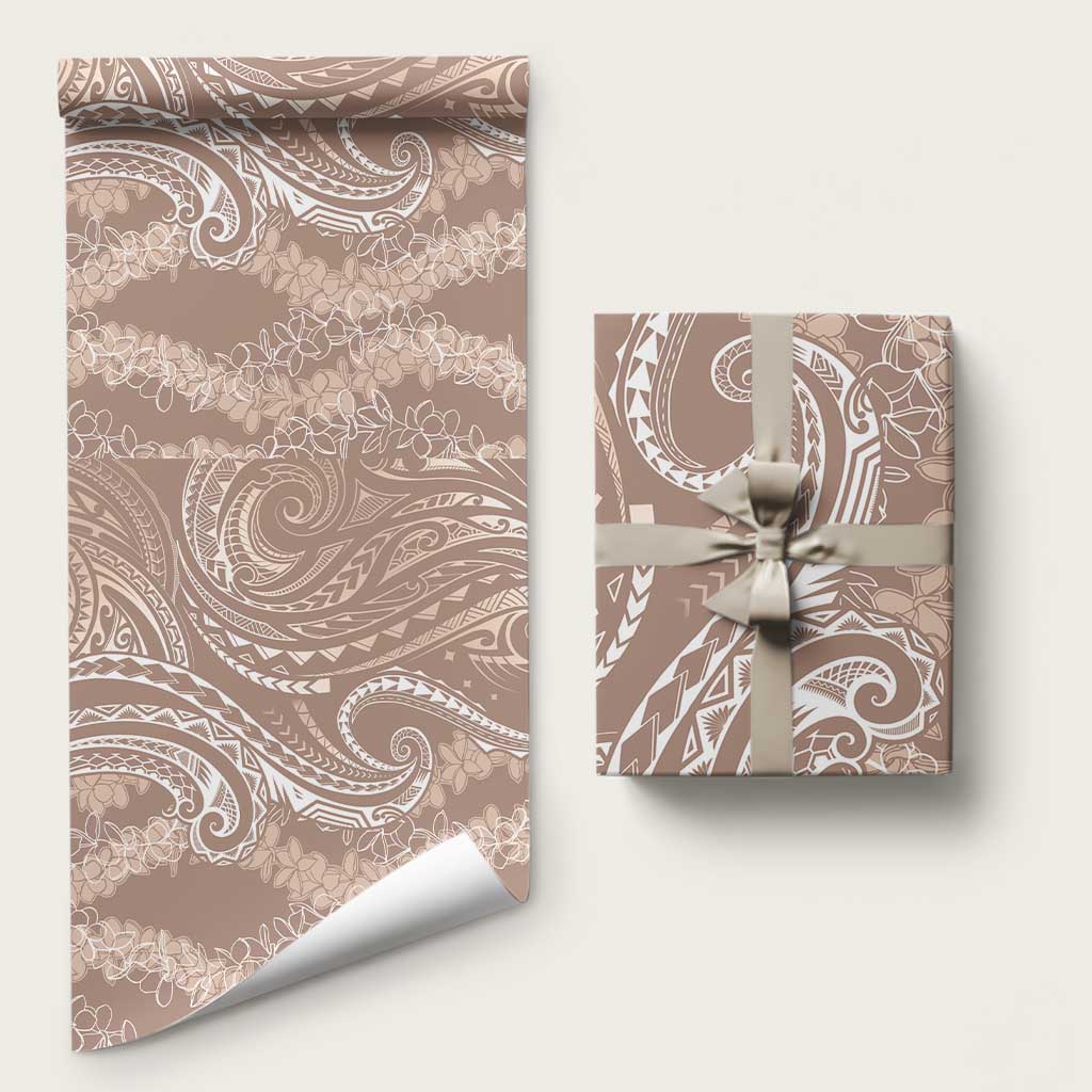 Polynesia Plumeria Lei Wrapping Paper Beige Curves Motif LT7 58" × 23" Beige - Polynesian Pride
