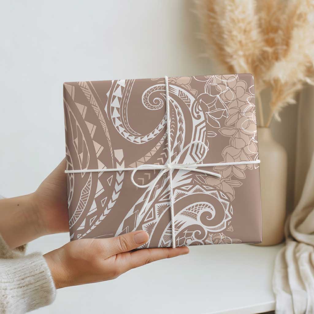 Polynesia Plumeria Lei Wrapping Paper Beige Curves Motif LT7 - Polynesian Pride