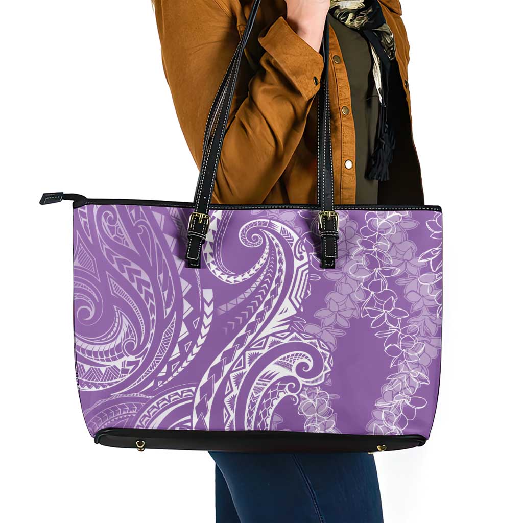 Polynesia Plumeria Lei Leather Tote Bag Periwinkle Curves Motif LT7 - Polynesian Pride