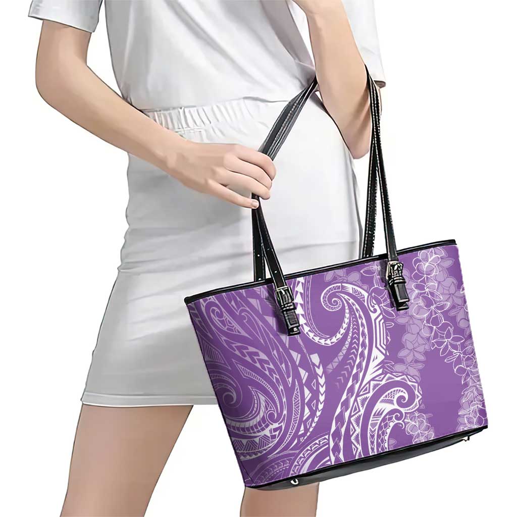 Polynesia Plumeria Lei Leather Tote Bag Periwinkle Curves Motif LT7 - Polynesian Pride