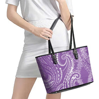 Polynesia Plumeria Lei Leather Tote Bag Periwinkle Curves Motif LT7 - Polynesian Pride