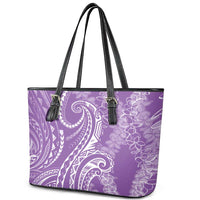 Polynesia Plumeria Lei Leather Tote Bag Periwinkle Curves Motif LT7 - Polynesian Pride