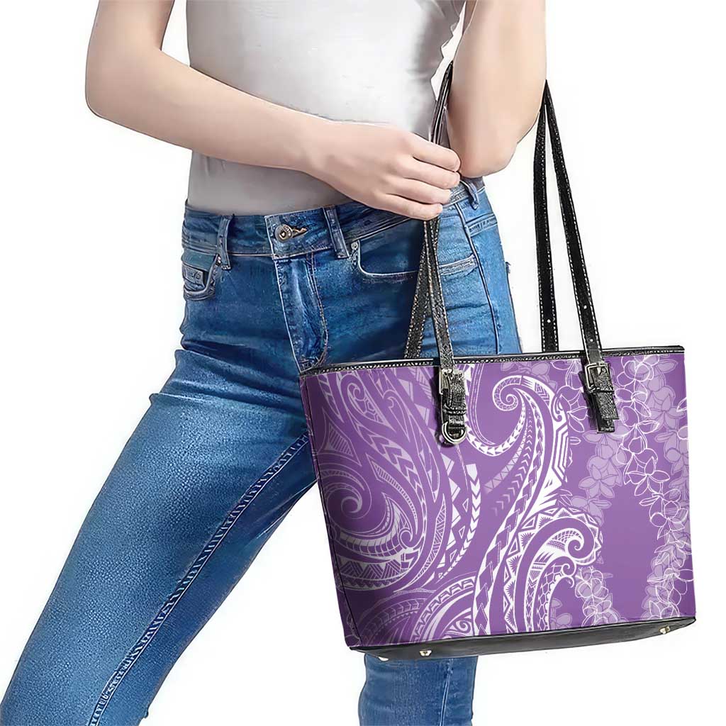 Polynesia Plumeria Lei Leather Tote Bag Periwinkle Curves Motif LT7 - Polynesian Pride