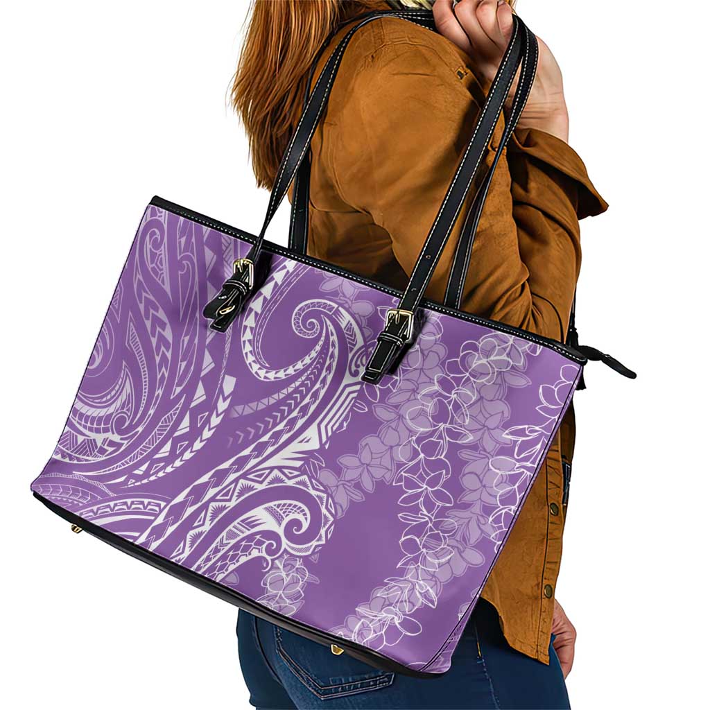 Polynesia Plumeria Lei Leather Tote Bag Periwinkle Curves Motif LT7 - Polynesian Pride