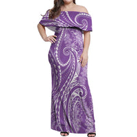 Polynesia Plumeria Lei Off Shoulder Maxi Dress Periwinkle Curves Motif LT7 Women Periwinkle - Polynesian Pride