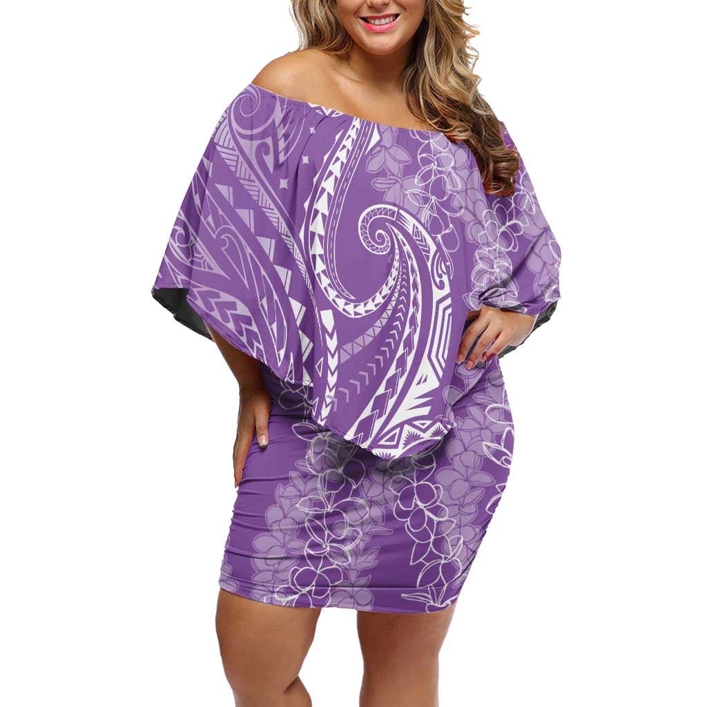 Polynesia Plumeria Lei Off Shoulder Short Dress Periwinkle Curves Motif LT7 Women Periwinkle - Polynesian Pride