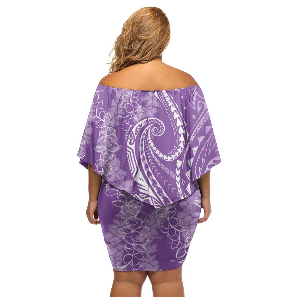 Polynesia Plumeria Lei Off Shoulder Short Dress Periwinkle Curves Motif LT7 - Polynesian Pride