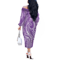 Polynesia Plumeria Lei Off The Shoulder Long Sleeve Dress Periwinkle Curves Motif LT7 - Polynesian Pride