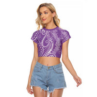 Polynesia Plumeria Lei Raglan Cropped T Shirt Periwinkle Curves Motif LT7 Female Periwinkle - Polynesian Pride