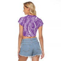 Polynesia Plumeria Lei Raglan Cropped T Shirt Periwinkle Curves Motif LT7 - Polynesian Pride