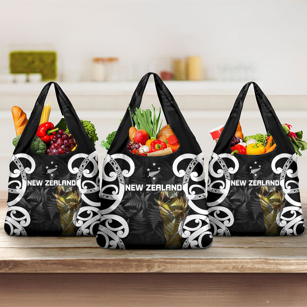 New Zealand WC2026 Black Grocery Bag Silver Fern LT7 3-pack One Size Black - Polynesian Pride