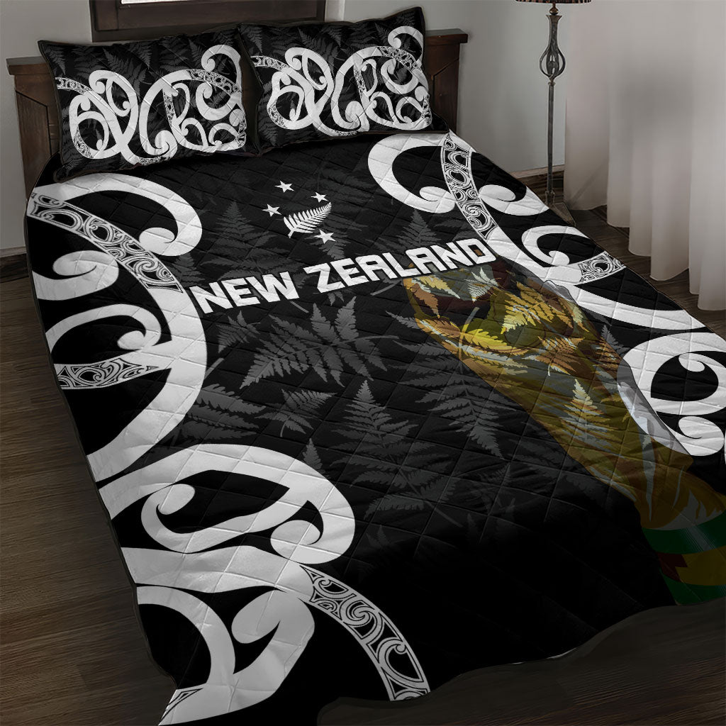 New Zealand WC2026 Black Quilt Bed Set Silver Fern LT7 Black - Polynesian Pride