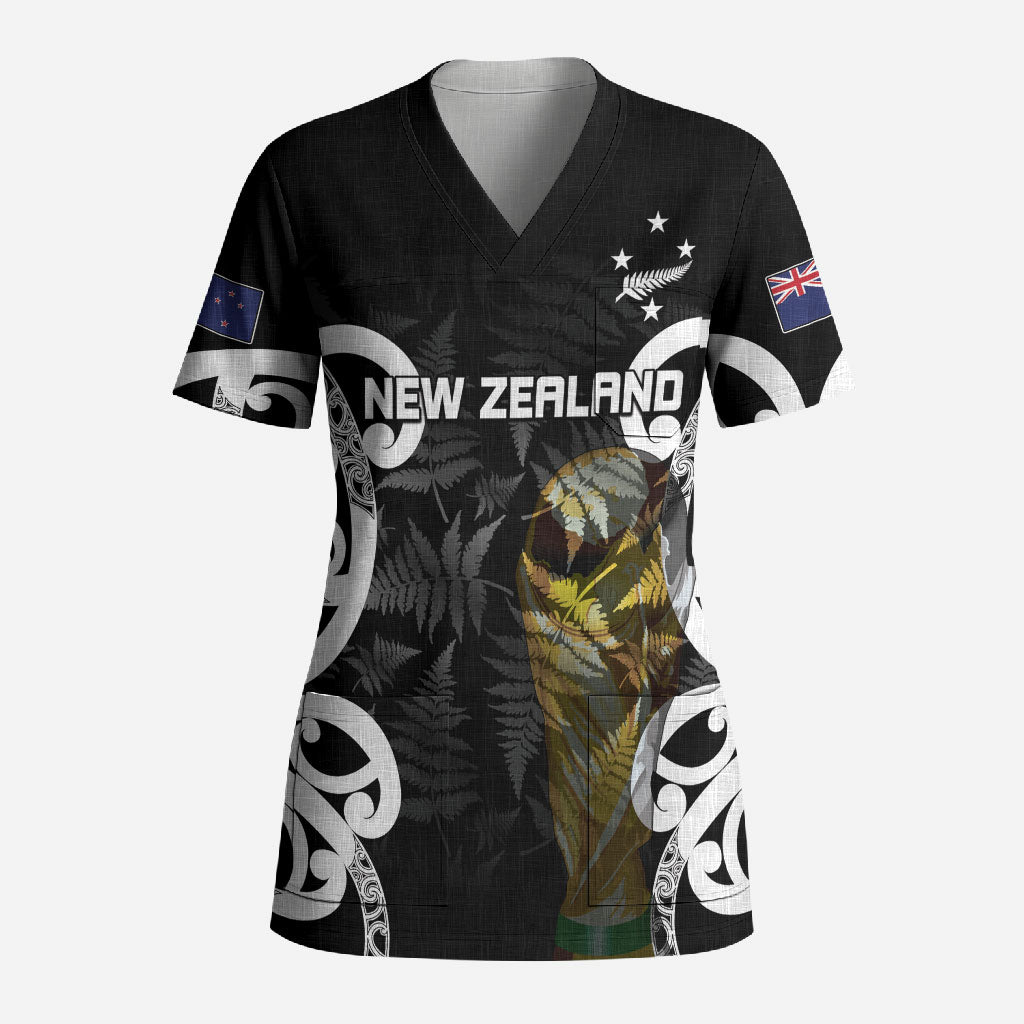 New Zealand WC2026 Custom Black Scrub Top Silver Fern LT7 Adult Black - Polynesian Pride