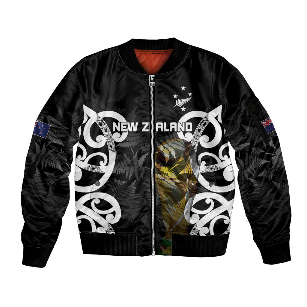 New Zealand WC2026 Custom Black Sleeve Zip Bomber Jacket Silver Fern LT7 Unisex Black - Polynesian Pride