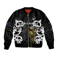 New Zealand WC2026 Custom Black Sleeve Zip Bomber Jacket Silver Fern LT7 Unisex Black - Polynesian Pride