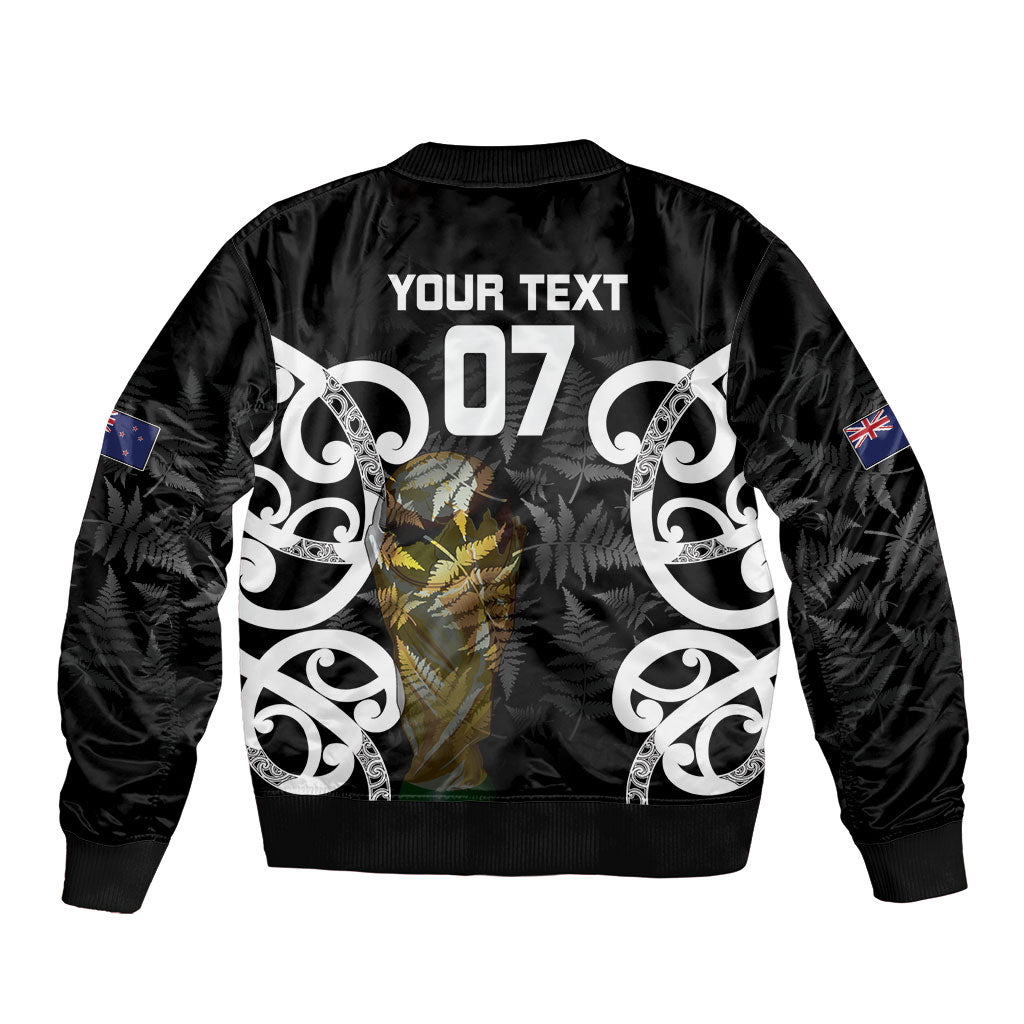 New Zealand WC2026 Custom Black Sleeve Zip Bomber Jacket Silver Fern LT7 - Polynesian Pride