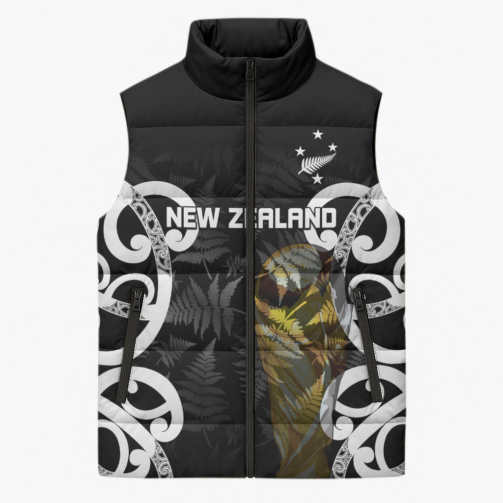 New Zealand WC2026 Custom Black Sleeveless Puffer Jacket Silver Fern LT7 Unisex Black - Polynesian Pride