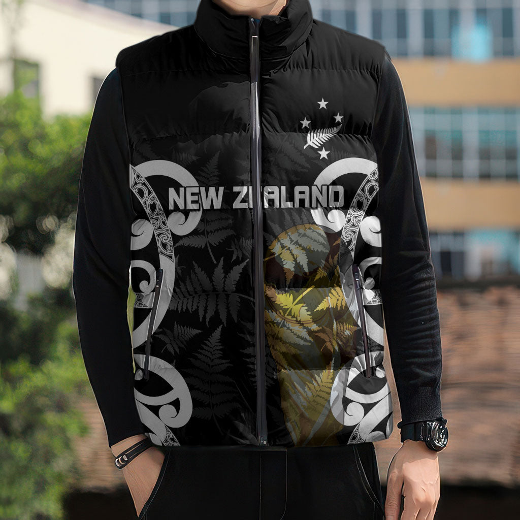 New Zealand WC2026 Custom Black Sleeveless Puffer Jacket Silver Fern LT7 - Polynesian Pride